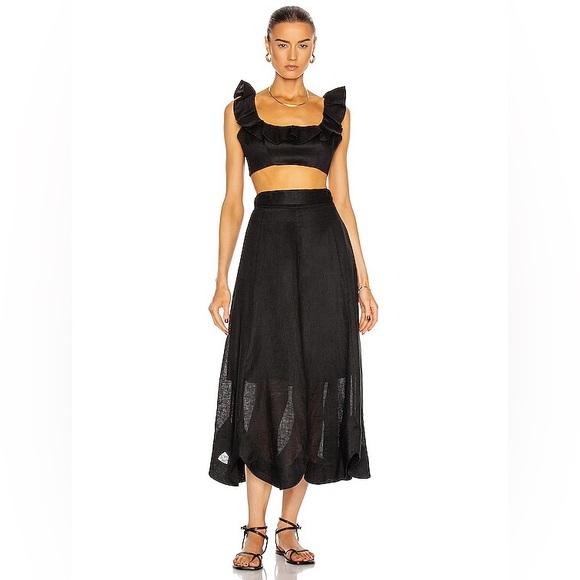 Zimmermann Riders Belted Scalloped Linen Midi Skirt - Black Size 2 - Picture 2 of 7